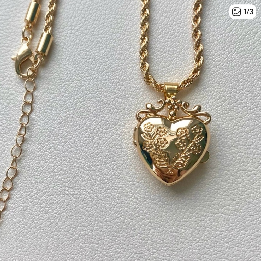 Gold Heart Locket Necklace